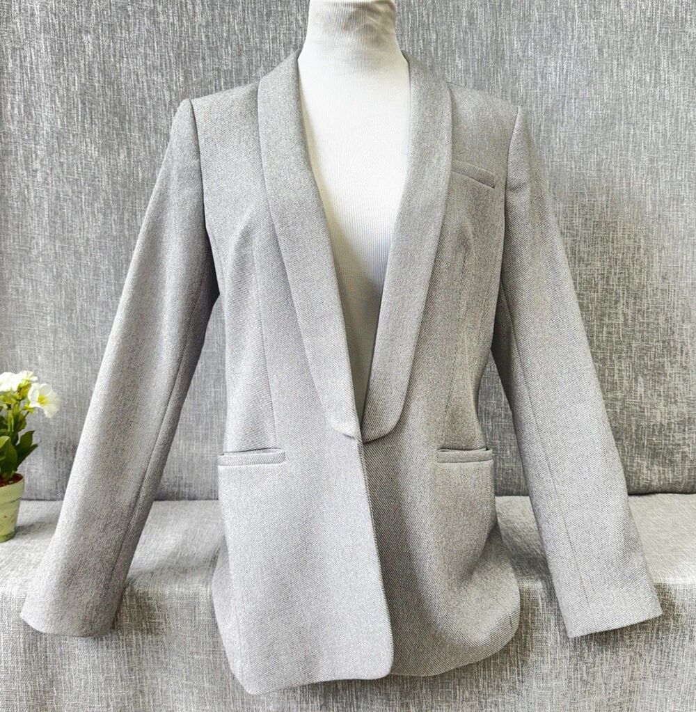 Calvin Klein Womens Grey Shawl Lapel Blazer Jacket Open Front Career Sz 12 $149